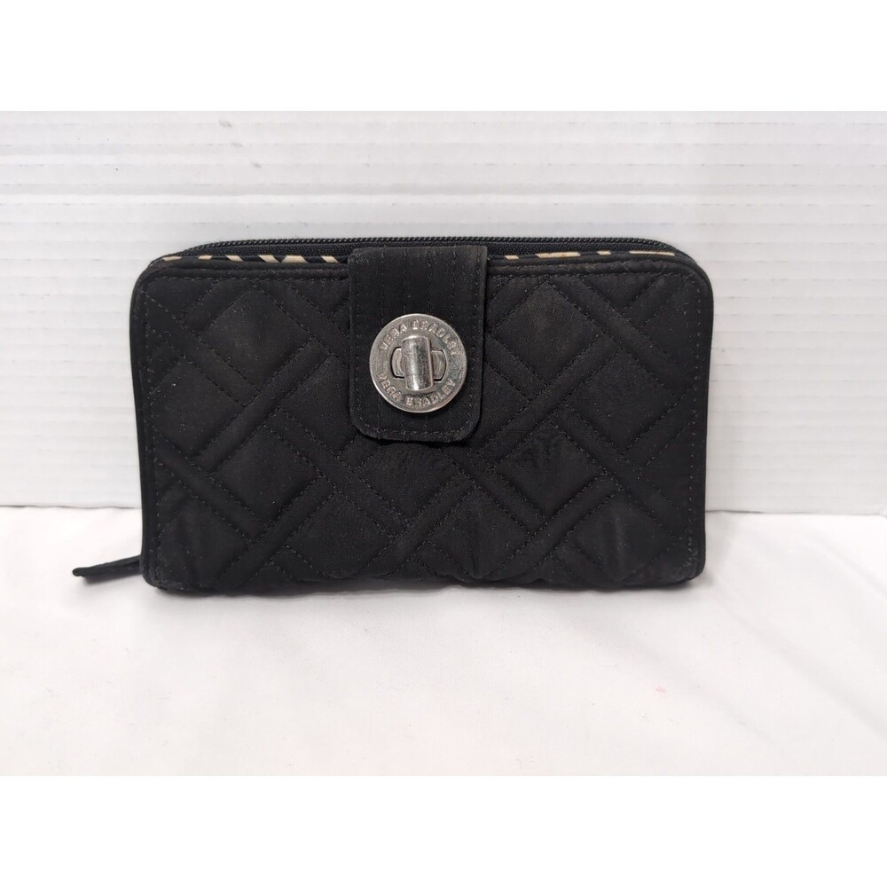 VERA BRADLEY RFID Zip around Turnlock WALLET Credit Cards ID BLACK
